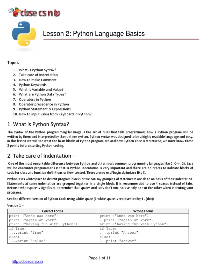 Cbse Python Language Basics | PDF | Data Type | Variable (Computer Science)