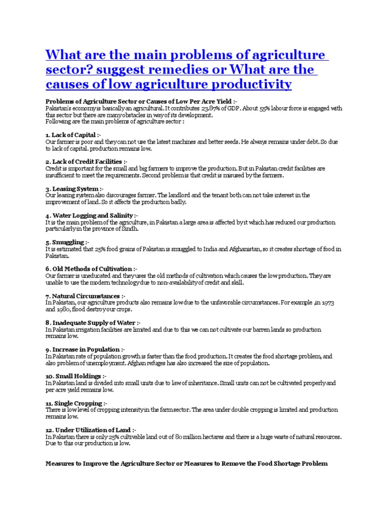 Key Issues and Solutions in Agriculture | PDF | Agriculture | Land ...
