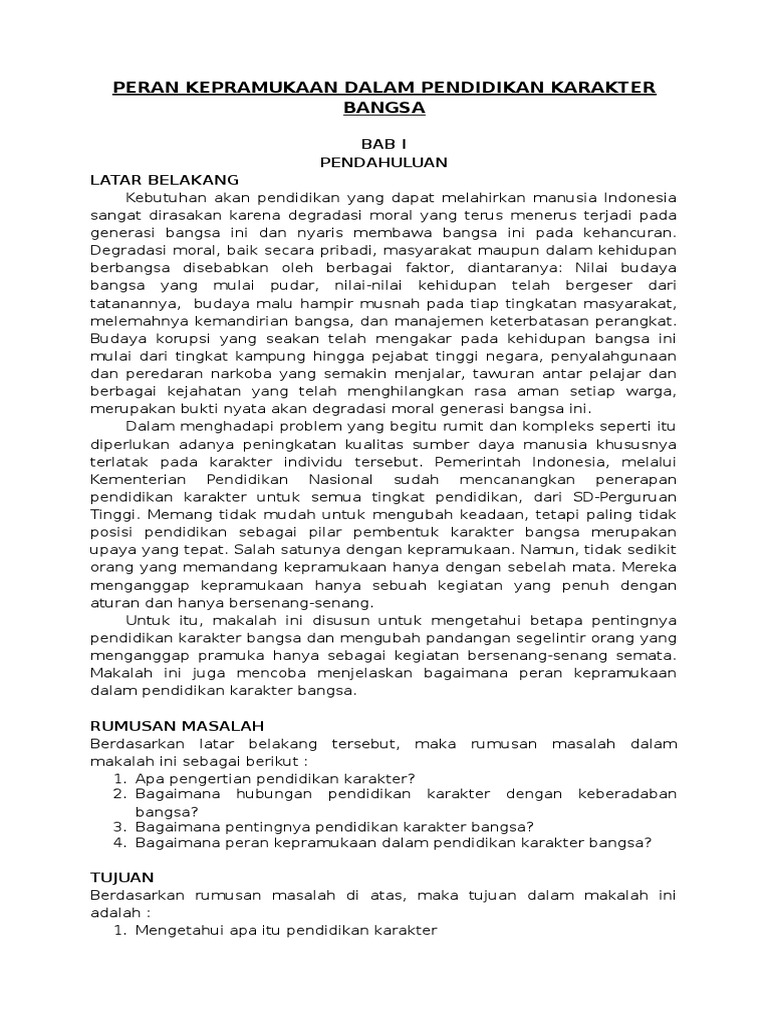 Peran Kepramukaan Dalam Pendidikan Karakter Bangsa