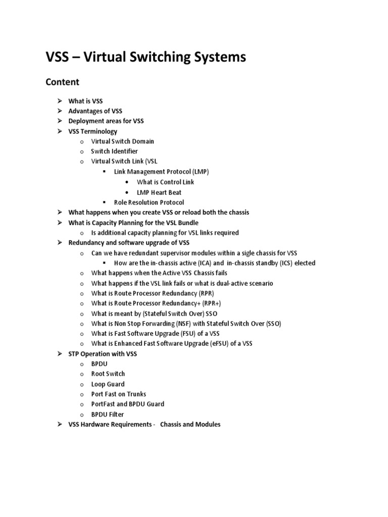 Vss Virtual Switching Systems Content Pdf Network Switch
