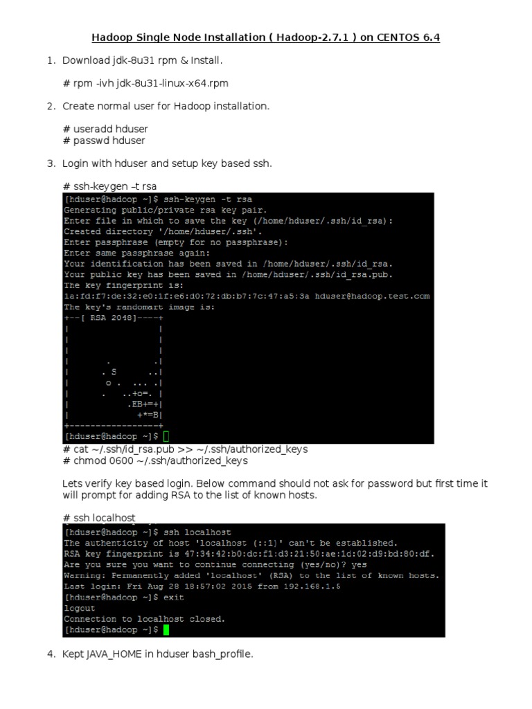 Hadoop 2.7.1 Setup on CentOS 6.4 | PDF