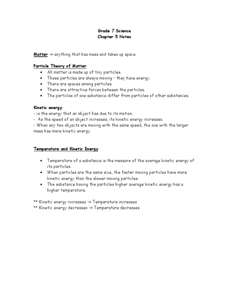 Grade 7 Science Chapter 5 Notes | PDF | Matter | Gases