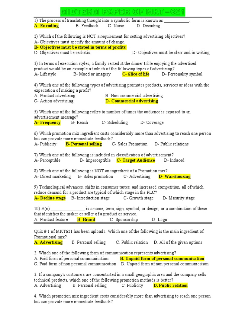 Advertising & Promotion - MKT621 Mid Term Paper | PDF | Advertising ...