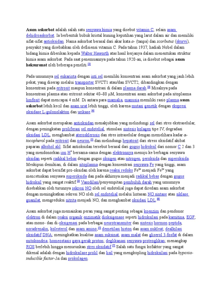Asam Askorbat Adalah Salah Satu Senyawa Kimia Yang Disebut Vitamin C | PDF