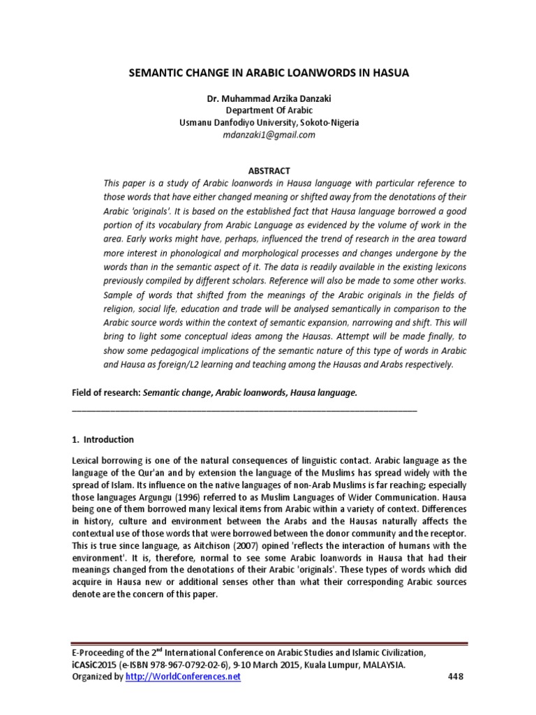 Semantic Change in Hausa Arabic Loanwords | PDF | Arabic | Lexicon