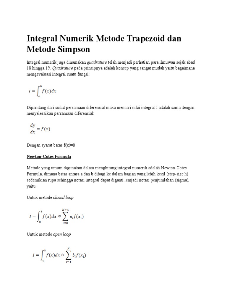 Integral Numerik: Metode Trapezoid dan Simpson | PDF