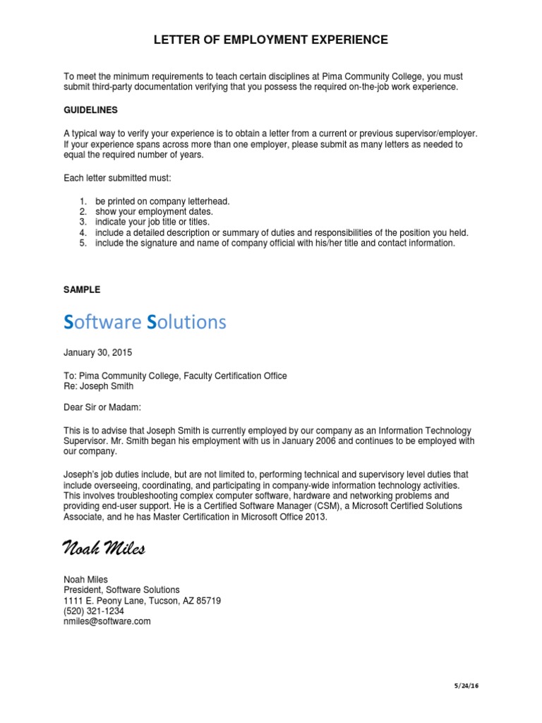 Official Employment Letter Guidelines | PDF