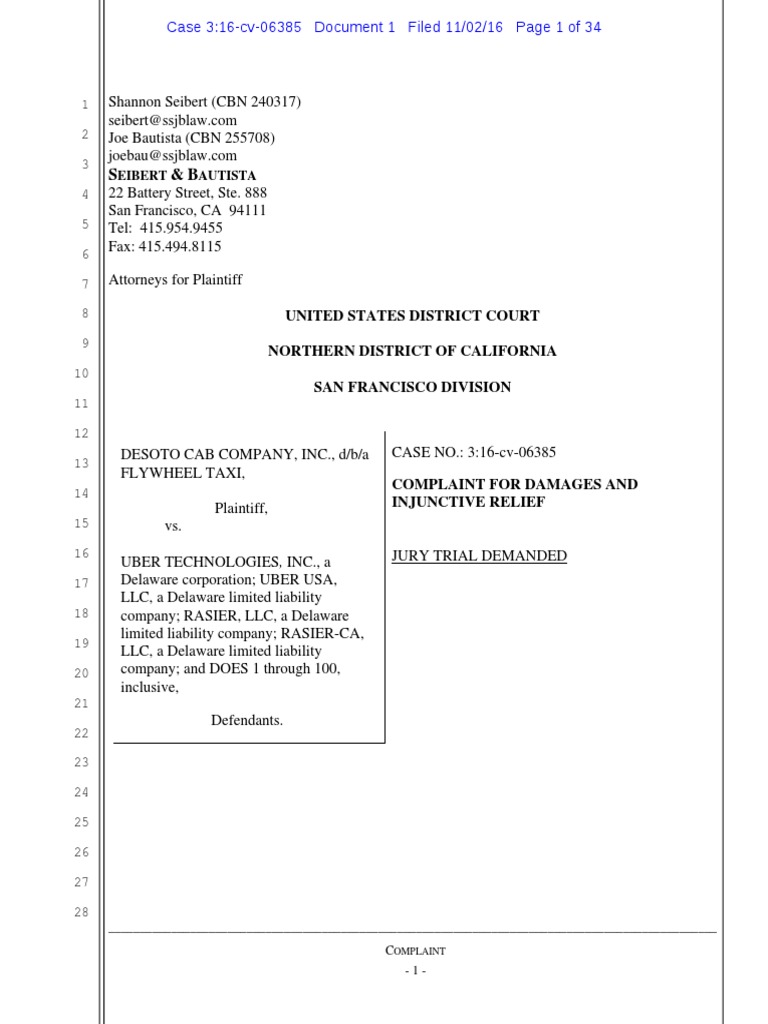 FlywheelUber Lawsuit PDF Uber Taxicab