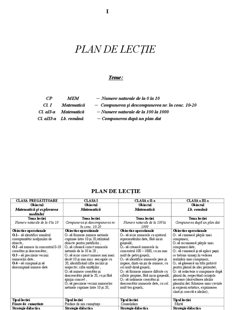 Plan Lectie Simultan I Iv