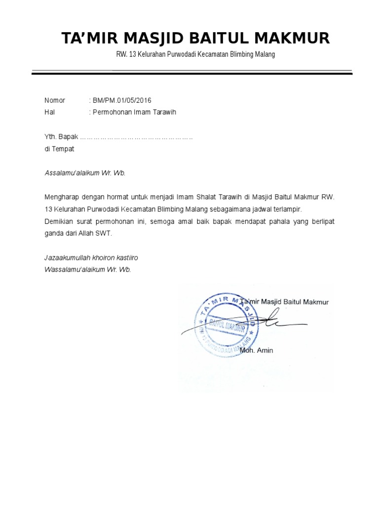 Jadwal Imam Tarawih Dan Takjil 2016