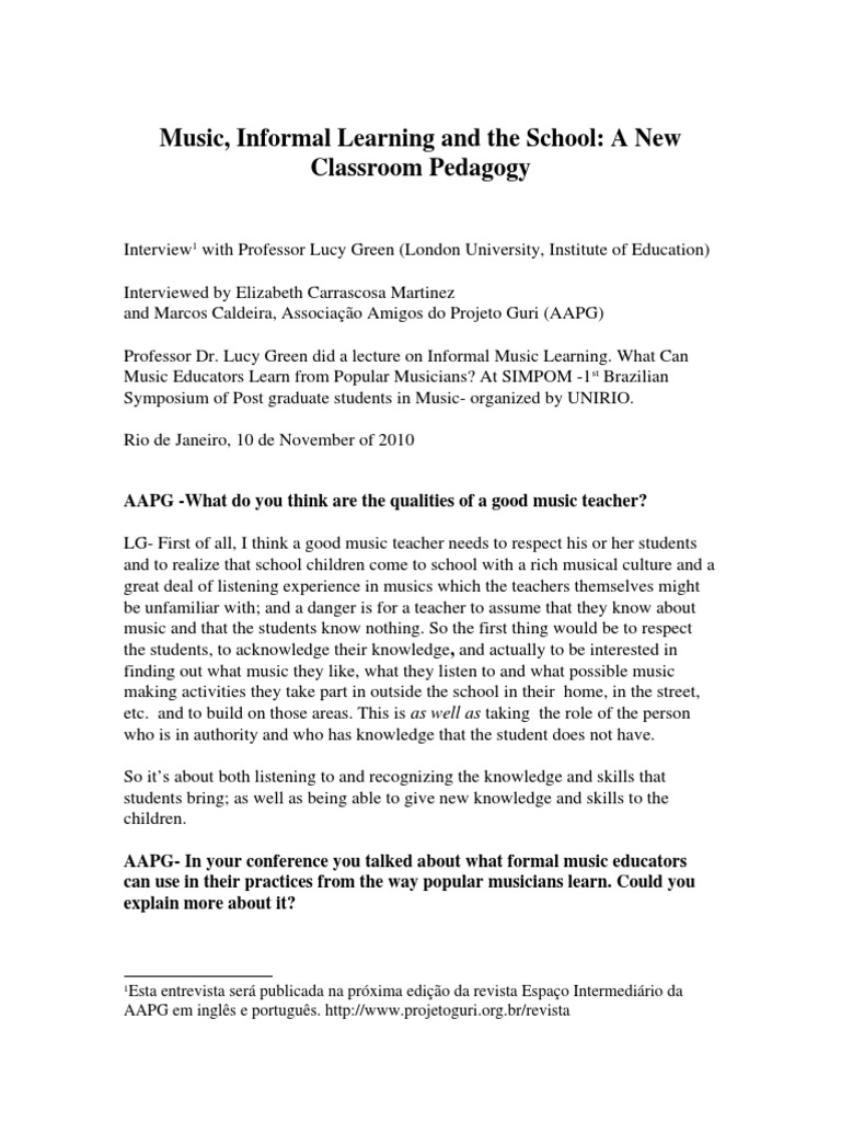 Informal Music Learning in Schools | PDF | Music Education | Musical ...