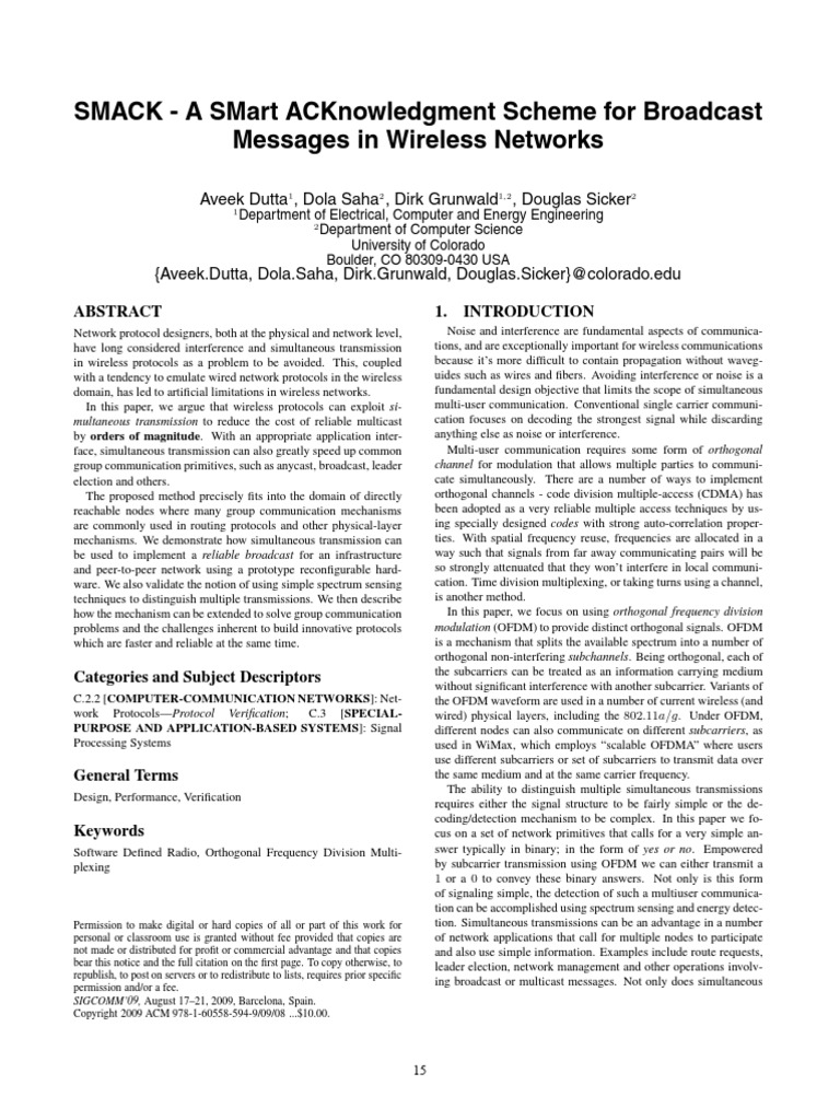 Smack - A Smart Acknowledgment Scheme For Broadcast Messages in ...
