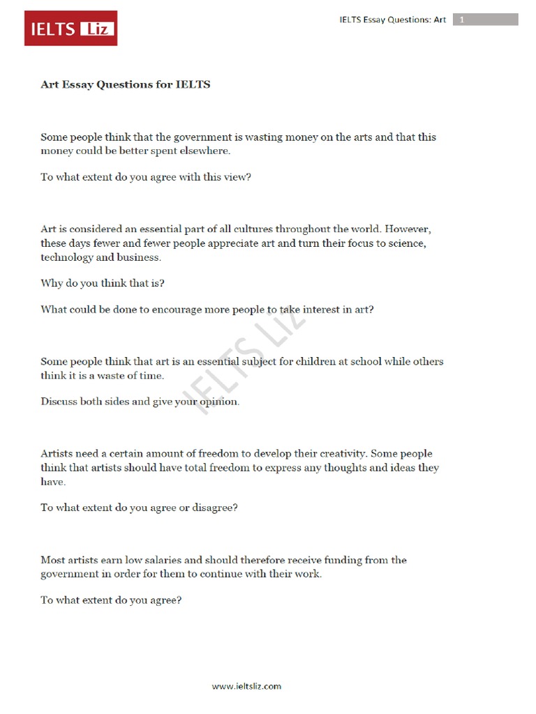 IELTS Essay Questions Art | PDF