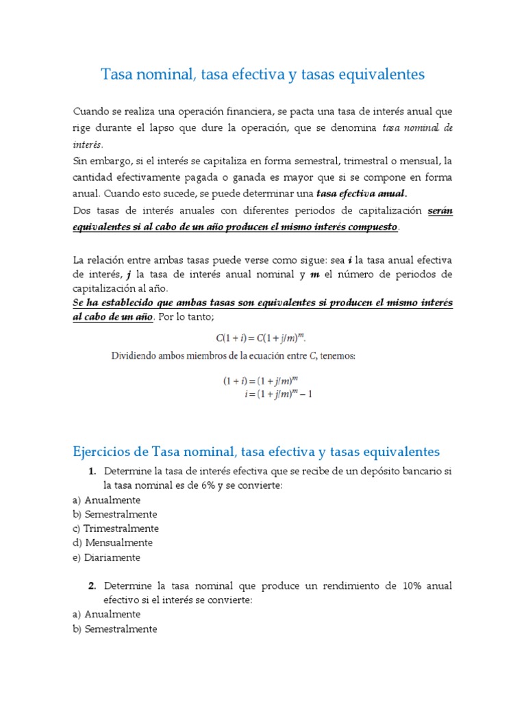 Tasa Nominal y Efectiva | PDF | Crecimiento personal y profesional ...