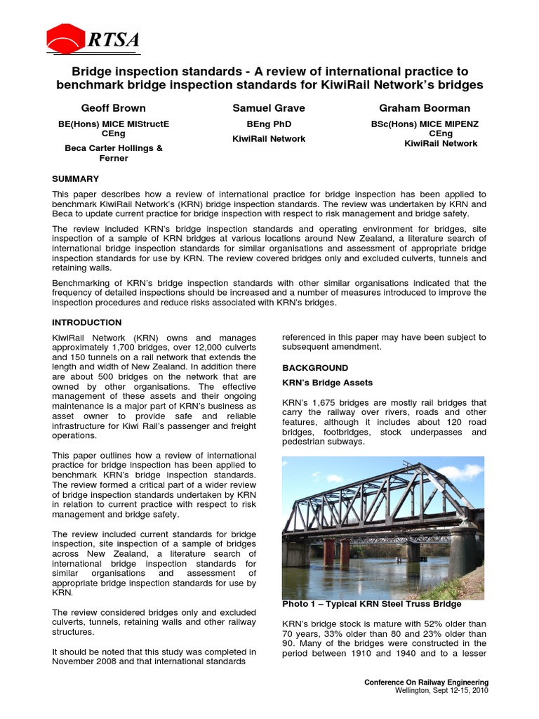 Bridge inspection standards A review of international practice to