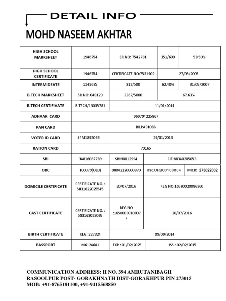 High School Marksheet and Certificates | PDF