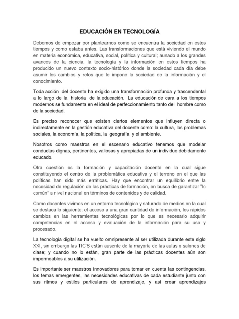 Ensayo Educación en Tecnología