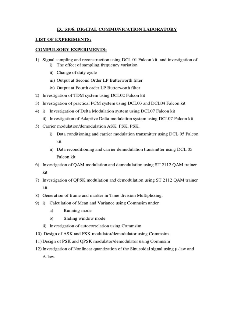 Digital Communication Lab PDF Modulation Low Pass Filter