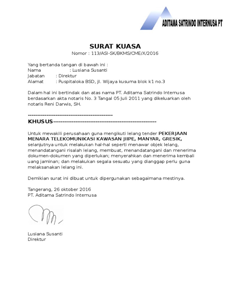 Surat Kuasa Lelang