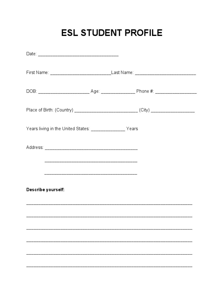 ESL Student Profile Template | PDF