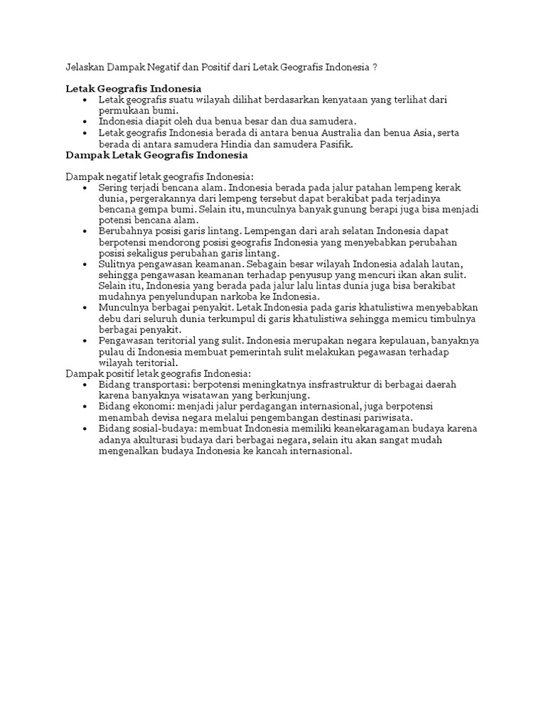 Dampak Negatif Dan Positif Dari Letak Geografis Indonesia Pdf