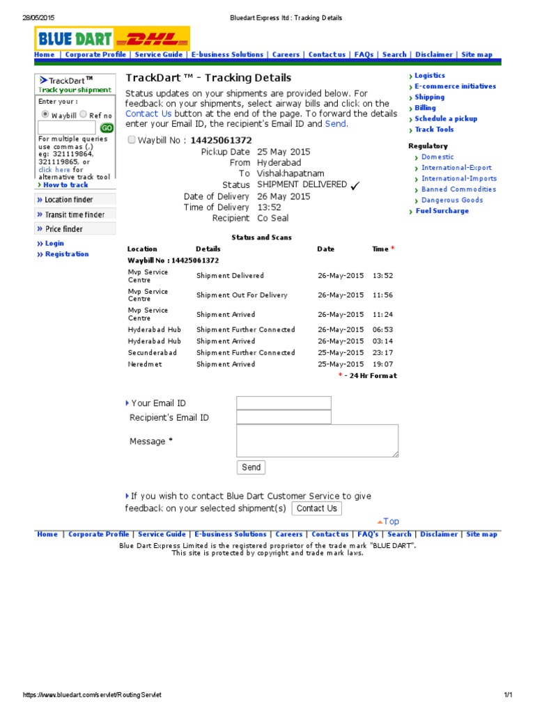 Bluedart Express LTD - Tracking Details PDF | PDF | Information ...