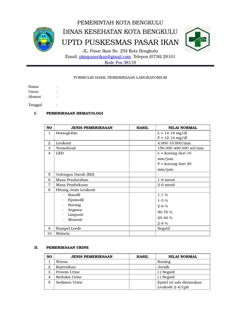 Formulir Hasil Pemeriksaan Laboratorium