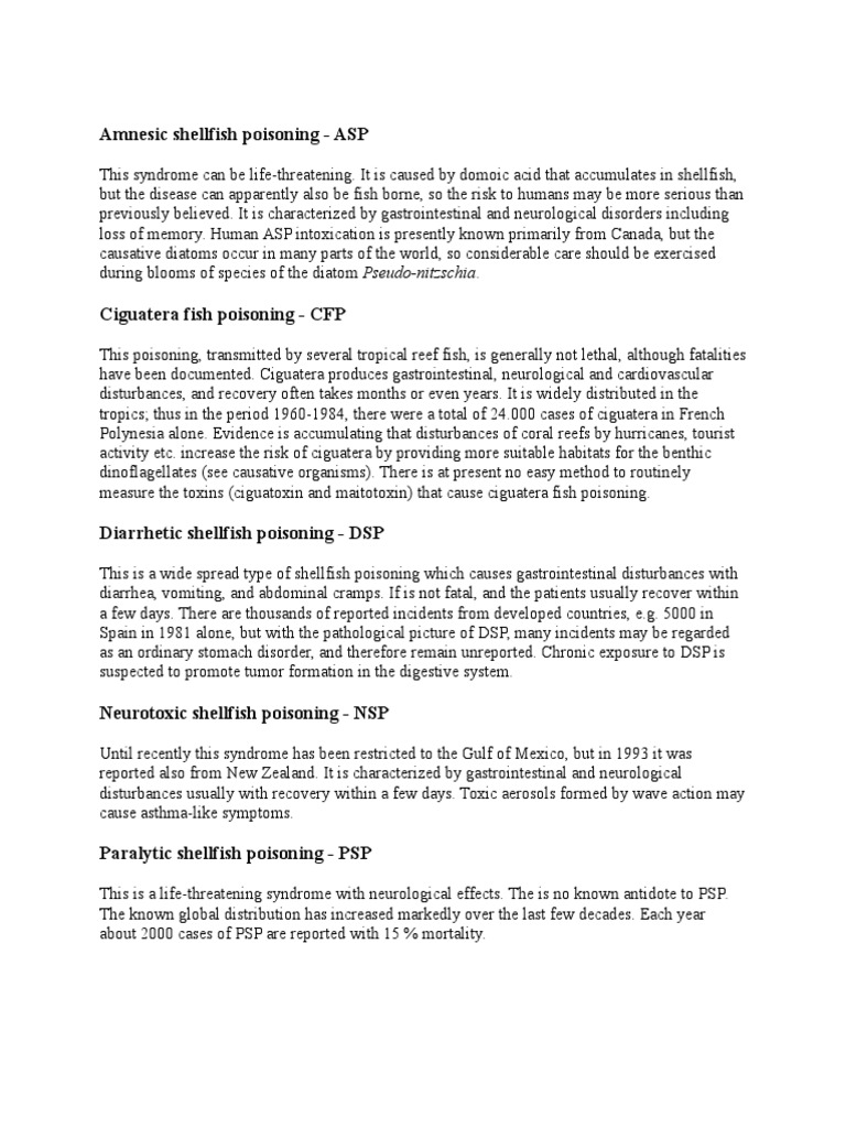 Amnesic Shellfish Poisoning - ASP | PDF