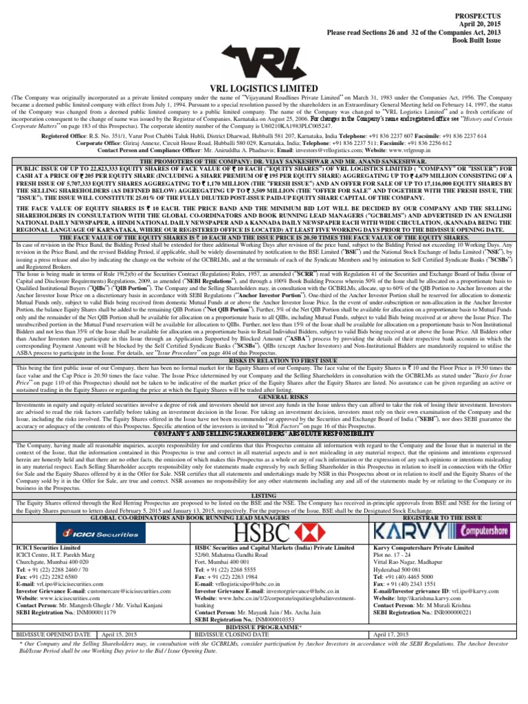 VRL Logistics | PDF | Stocks | Mutual Funds