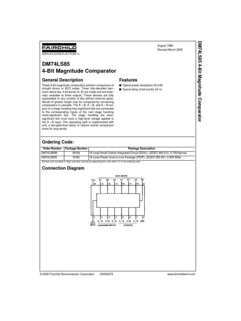 DM74LS85 4-Bit Magnitude Comparator | PDF | Electrical Circuits ...