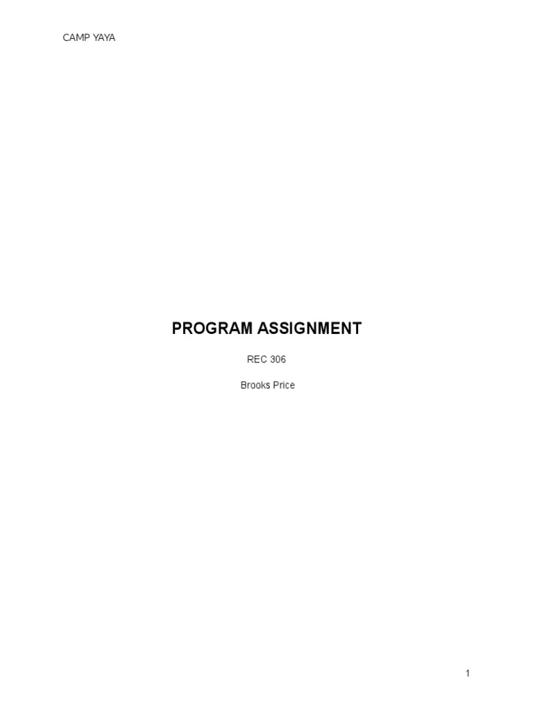 Program Assignment: Camp Yaya | PDF | Canoe | Camping