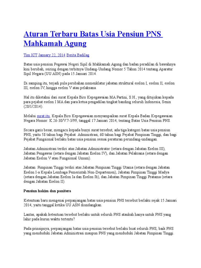 Aturan Terbaru Batas Usia Pensiun Pns Mahkamah Agung Pdf