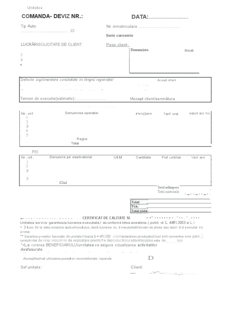 Deviz pentru Lucrări Auto | PDF | Business | Technology & Engineering