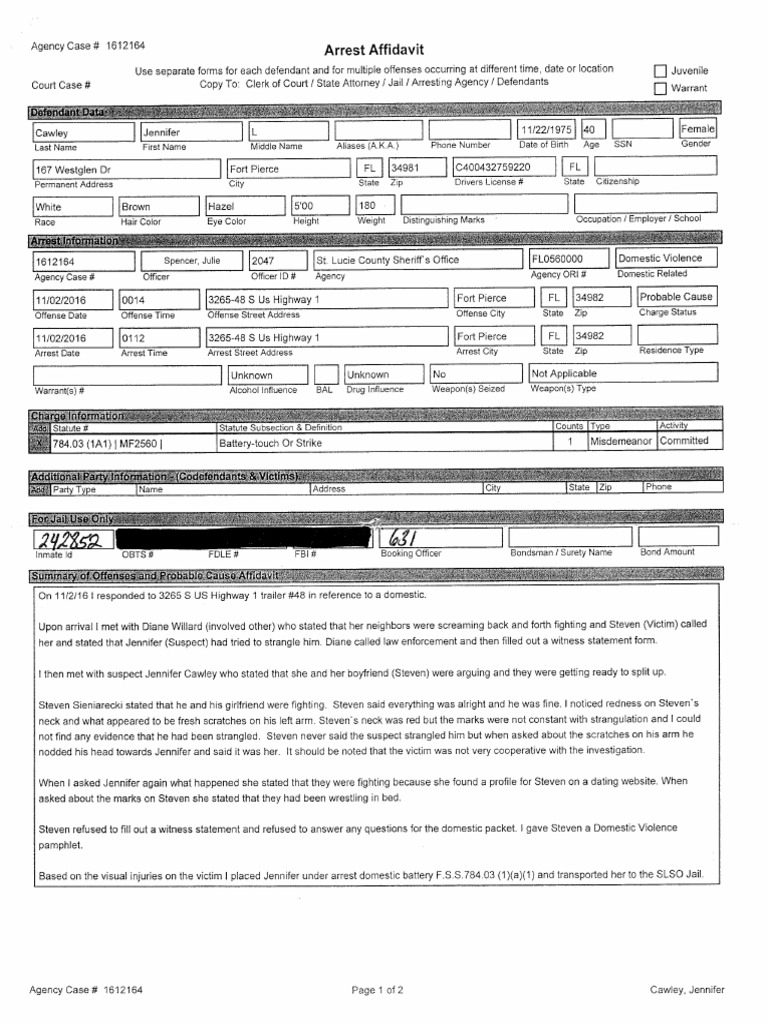 St. Lucie County Sheriff's Office Arrests On Nov 1 PDF