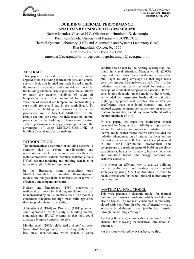 Building Thermal Performance with MATLAB | PDF | Science & Mathematics ...