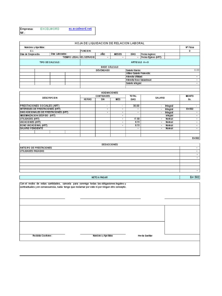 Plantilla de Excel Para Liquidaciones Sociales