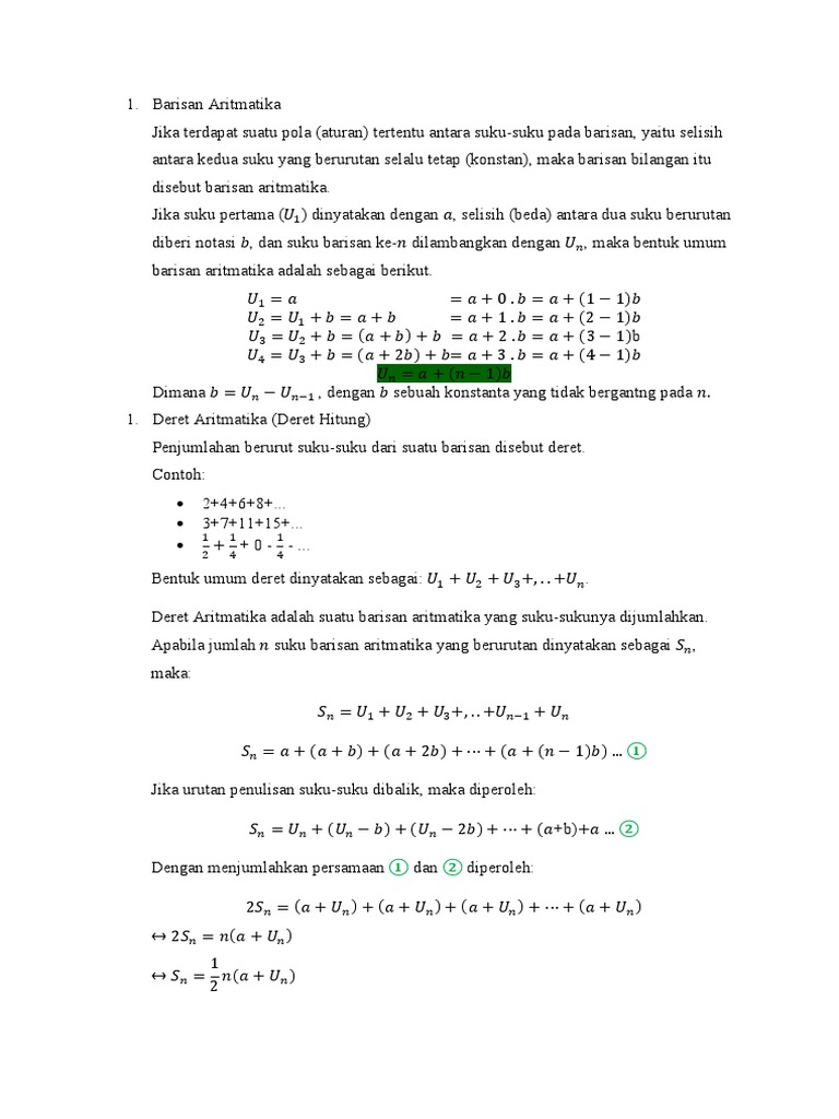 Deret Aritmatika dan Geometri dalam Matematika | PDF