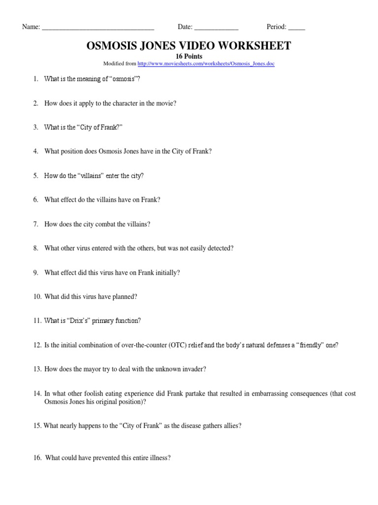 Osmosis Jones Worksheet | PDF