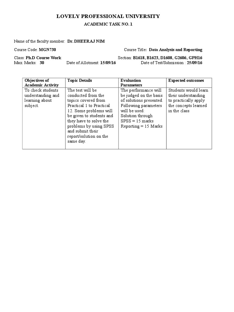 Data Analysis Task for Ph.D. Students | PDF