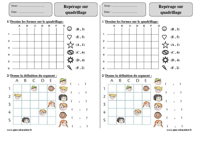 Coder Et Décoder Un Déplacement Sur Quadrillage Ce2 Evaluation Repérage Sur Quadrillage - Ce2 - Exercices Corrigés - Géométrie