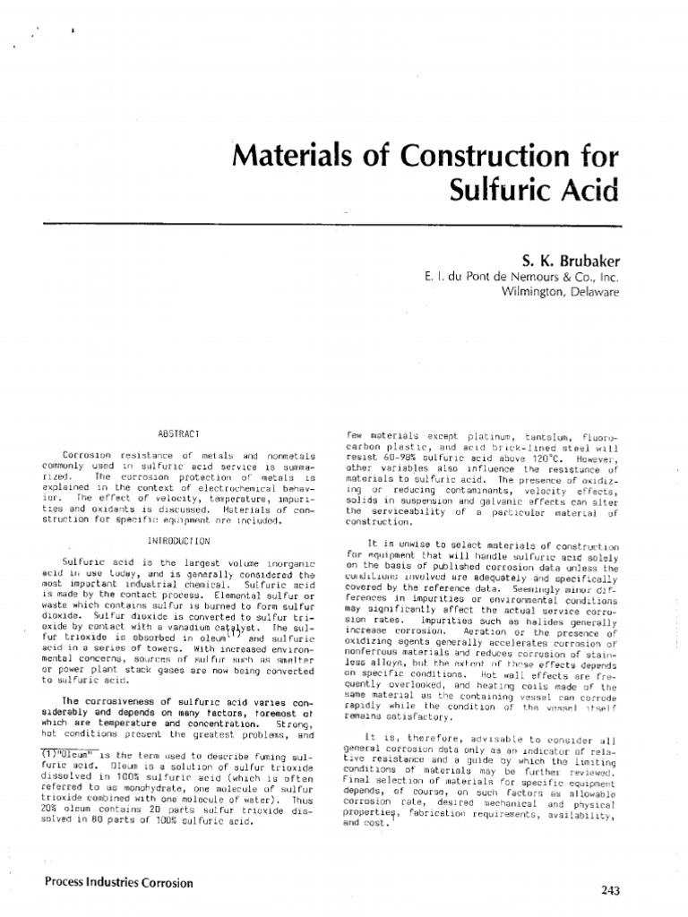 Material Spec For Sufluric Acid | PDF