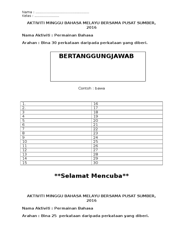 Permainan Bahasa Thn 1 5 Pdf