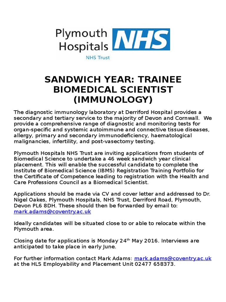 Trainee Biomedical Scientist (Immunology) PDF