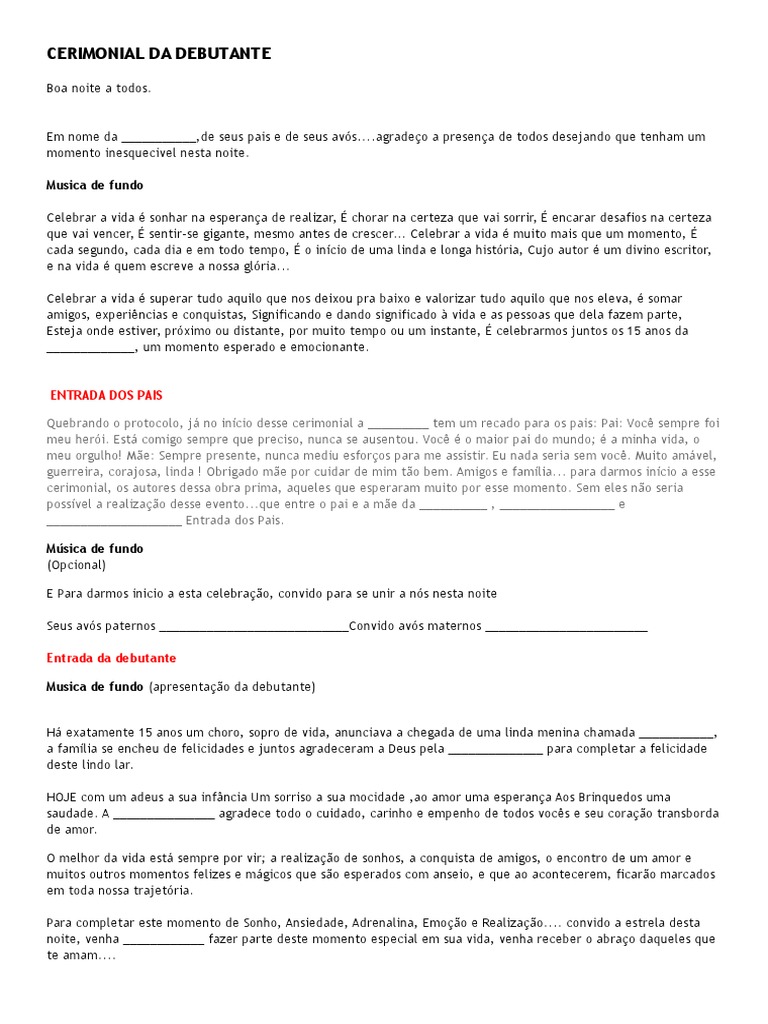 Modelo de Texto para Cerimonial de Debutante | PDF | Amor | Tempo