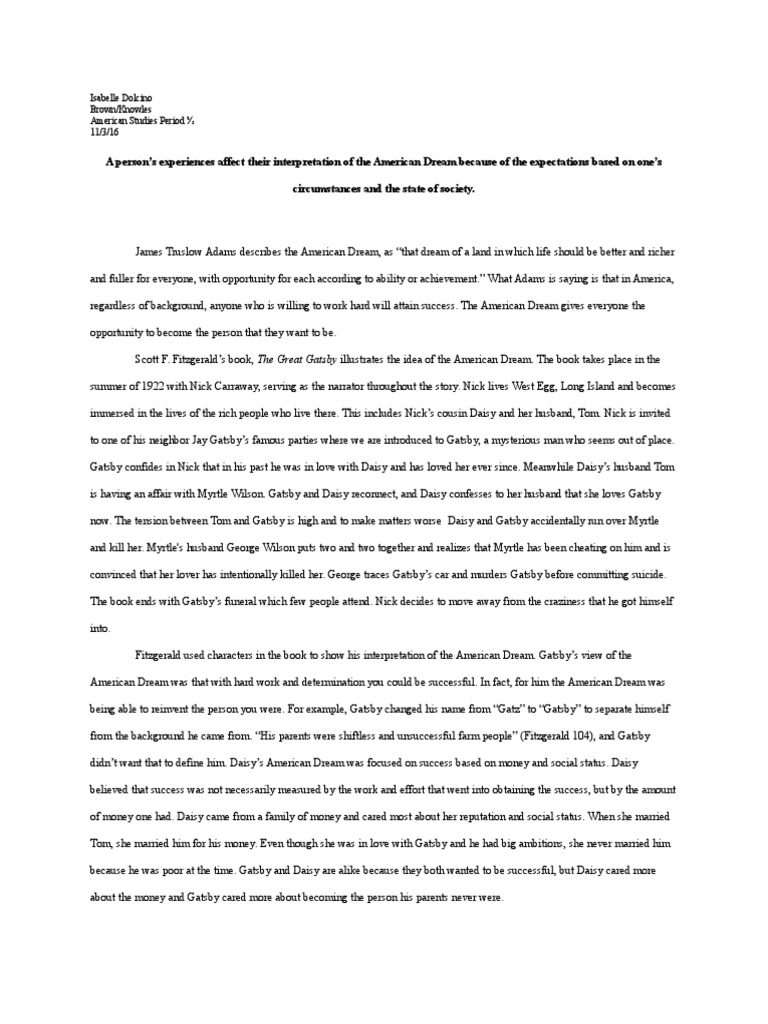 persuasive essay on the american dream