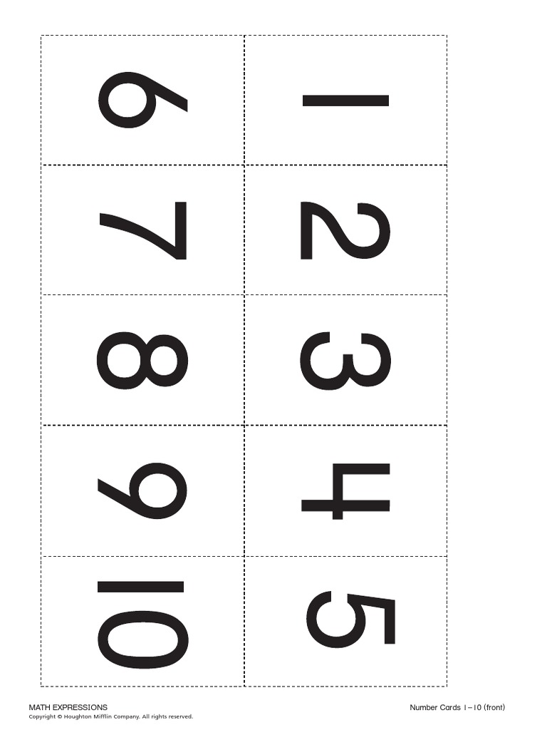 Math Expressions Number Cards 110 (Front) PDF