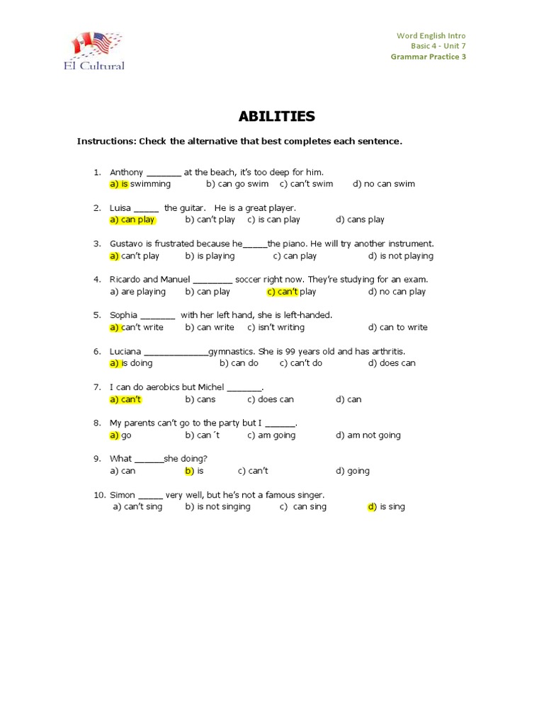 Abilities Practice Exercises | PDF | Language Arts & Discipline