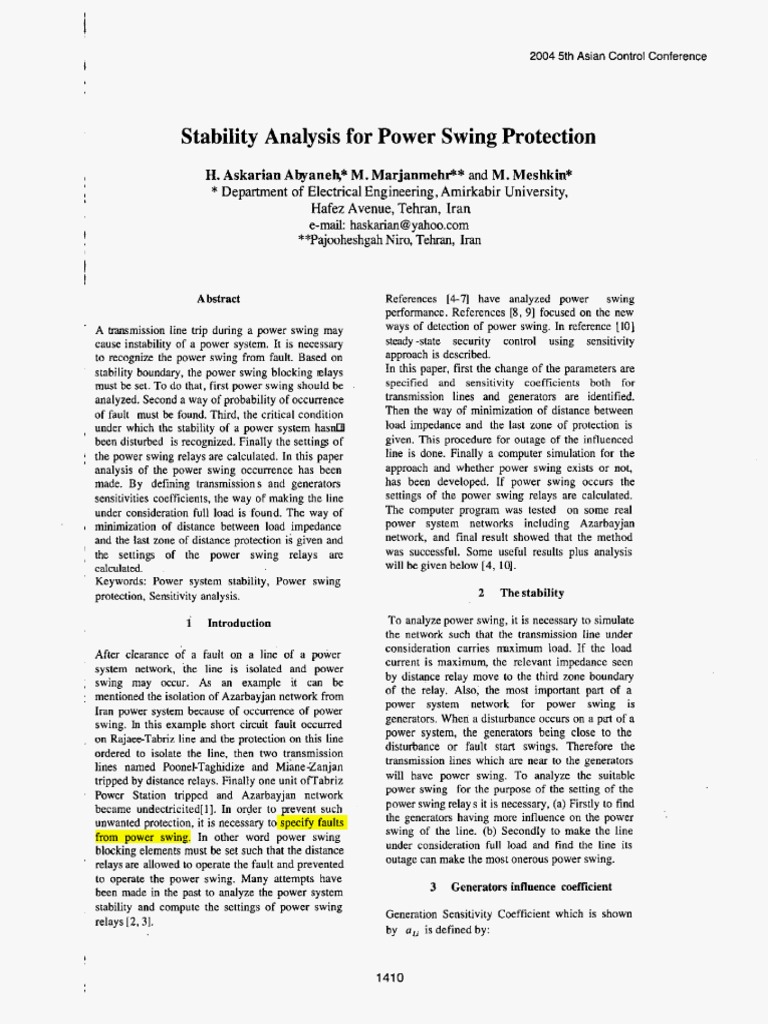 Power Swing Protection Analysis | PDF | Electric Power System | Relay