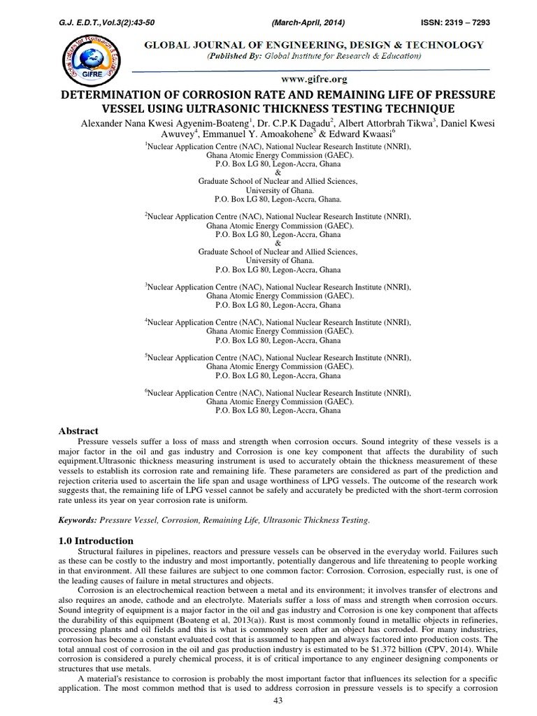 Corrosion Rate and Remaining Life of Pressure Vessel PDF | PDF