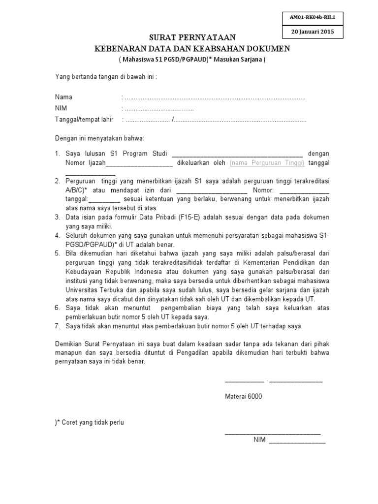 Formulir Ut Sp Benardata Sahdok Am01 Rk04b Rii1